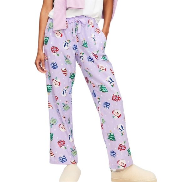 Old Navy Other - Old Navy Mid-Rise Printed Flannel Pajama Pants Purple Mugs Holiday XS